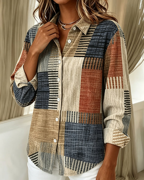 Vintage Washed Print Lapel Shirt