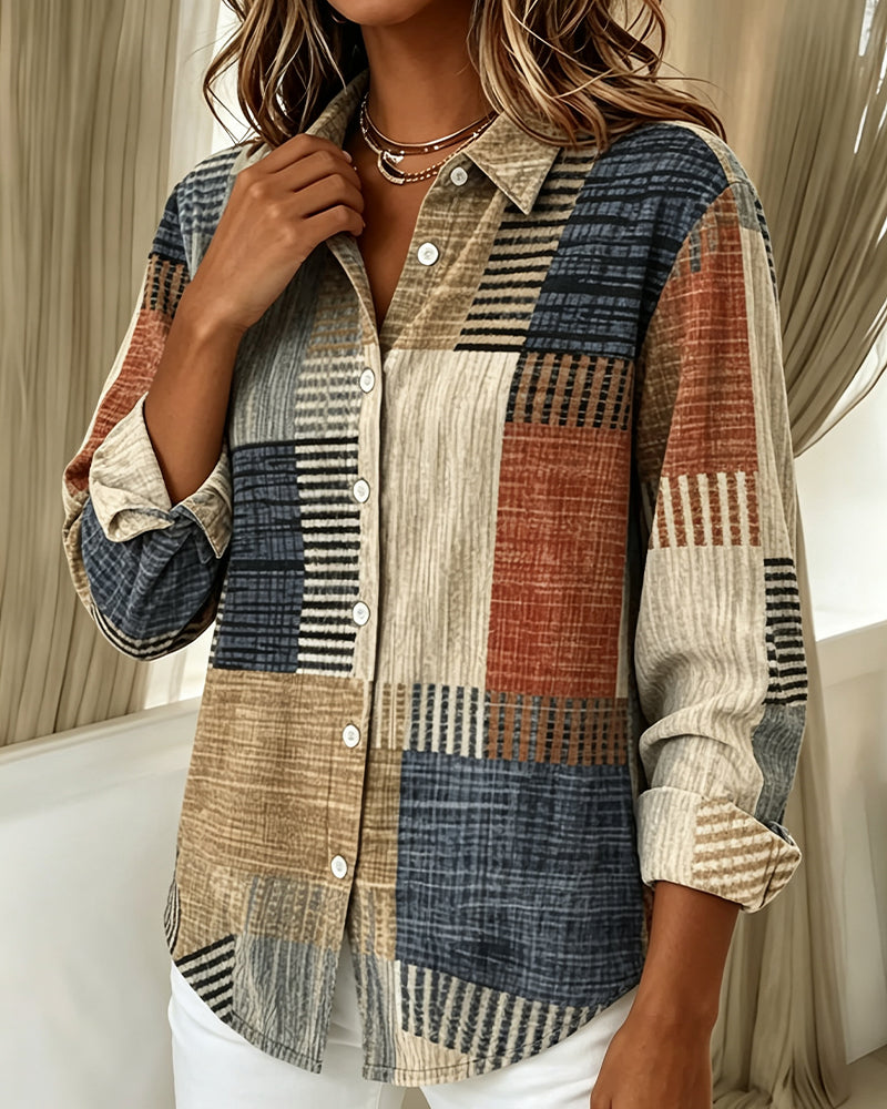 Vintage Washed Print Lapel Shirt