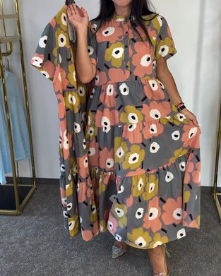 Mandarin Collar Print Layered Dresses