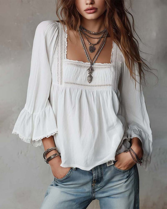 Square Neck Flare Sleeve Blouse