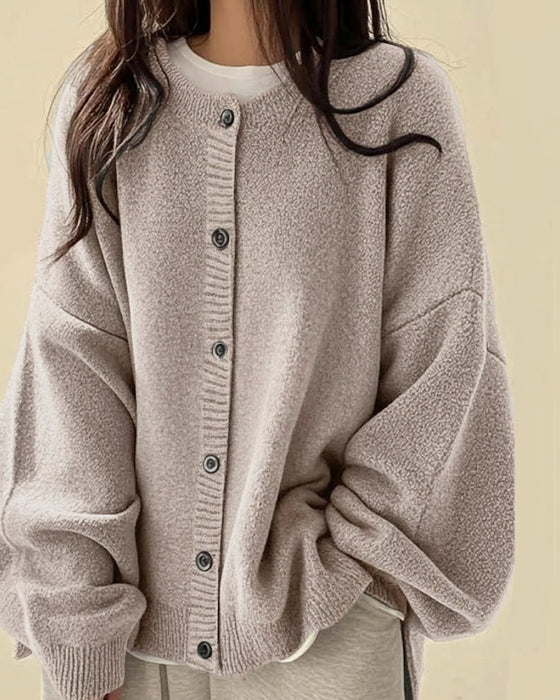 Crew Neck Buttoned Sweater Cardigan
