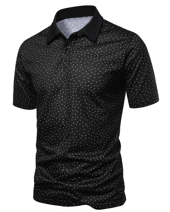 Casual Polo-Collar T-Shirt With Small Polka Dots