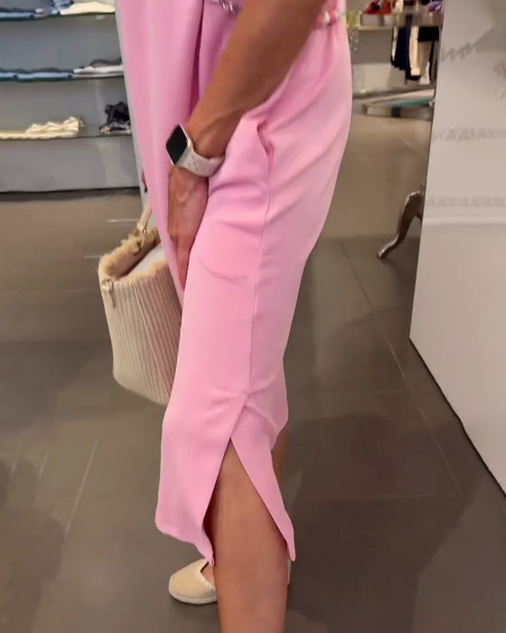 Lotus Leaf Sleeve V Neck Casual Slit Dress