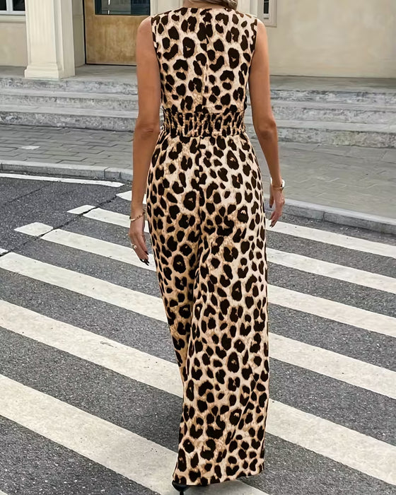 Leopard print sleeveless jumpsuit