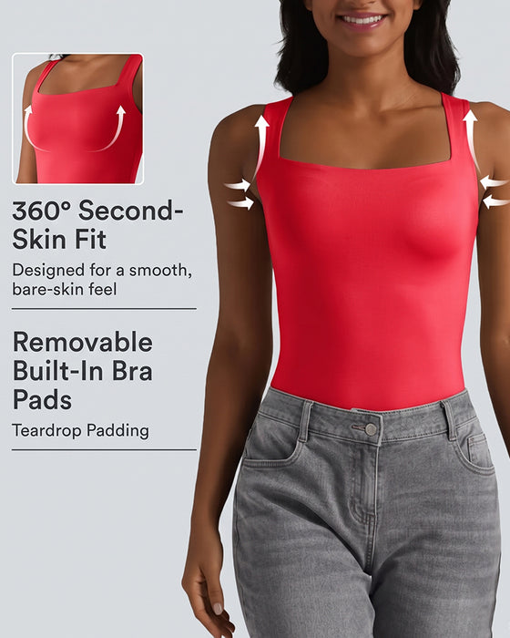 Solid Color Square Neck Built-In Bra Tank Top
