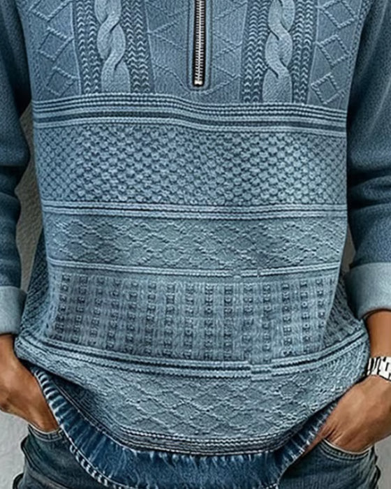 Half-Zip Cable Knit Casual Hoodie