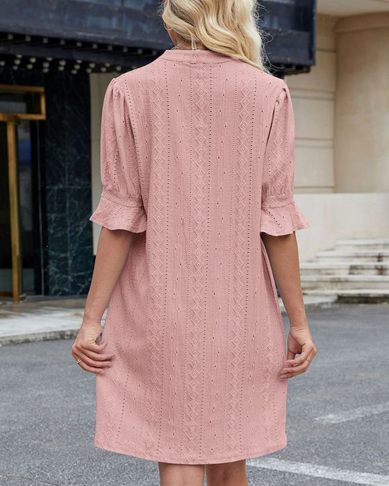 Solid Color V-Neck Dress