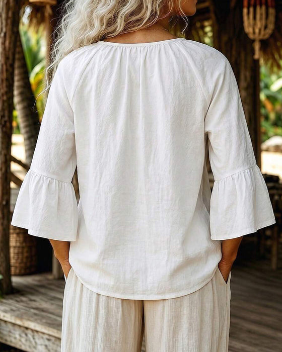 Casual V-Neck Lace Blouse