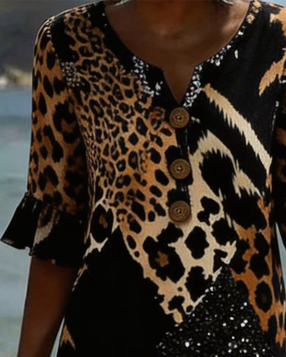 Leopard-Print V-Neck Dress