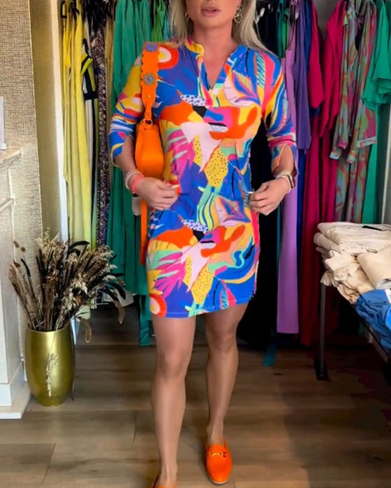 Colorful printed v-neck dress