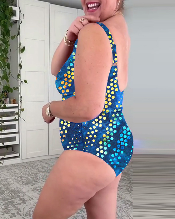 Polka Dot Print Hip Swimsuit