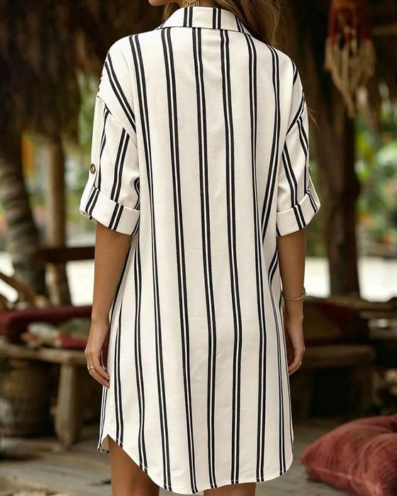 Shirt Collar Stripe Dress