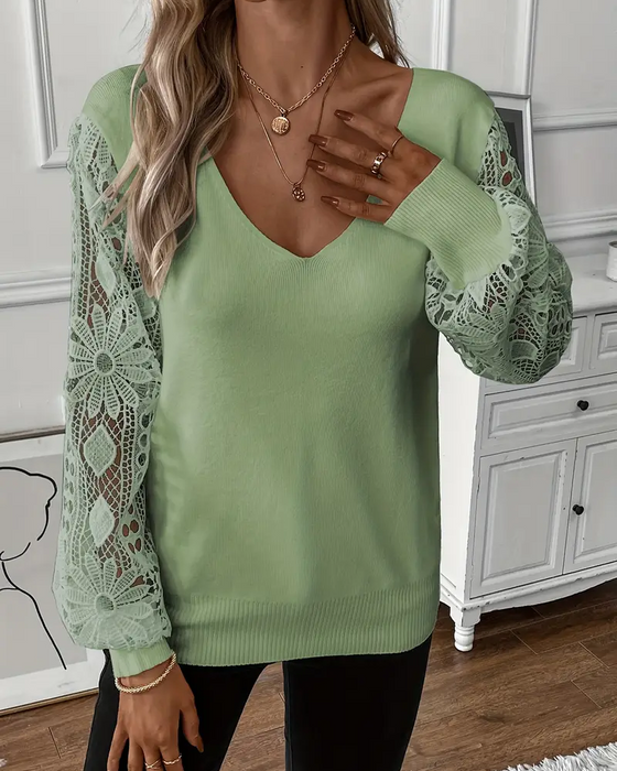V-Neck Fashionable Hollow Pullover