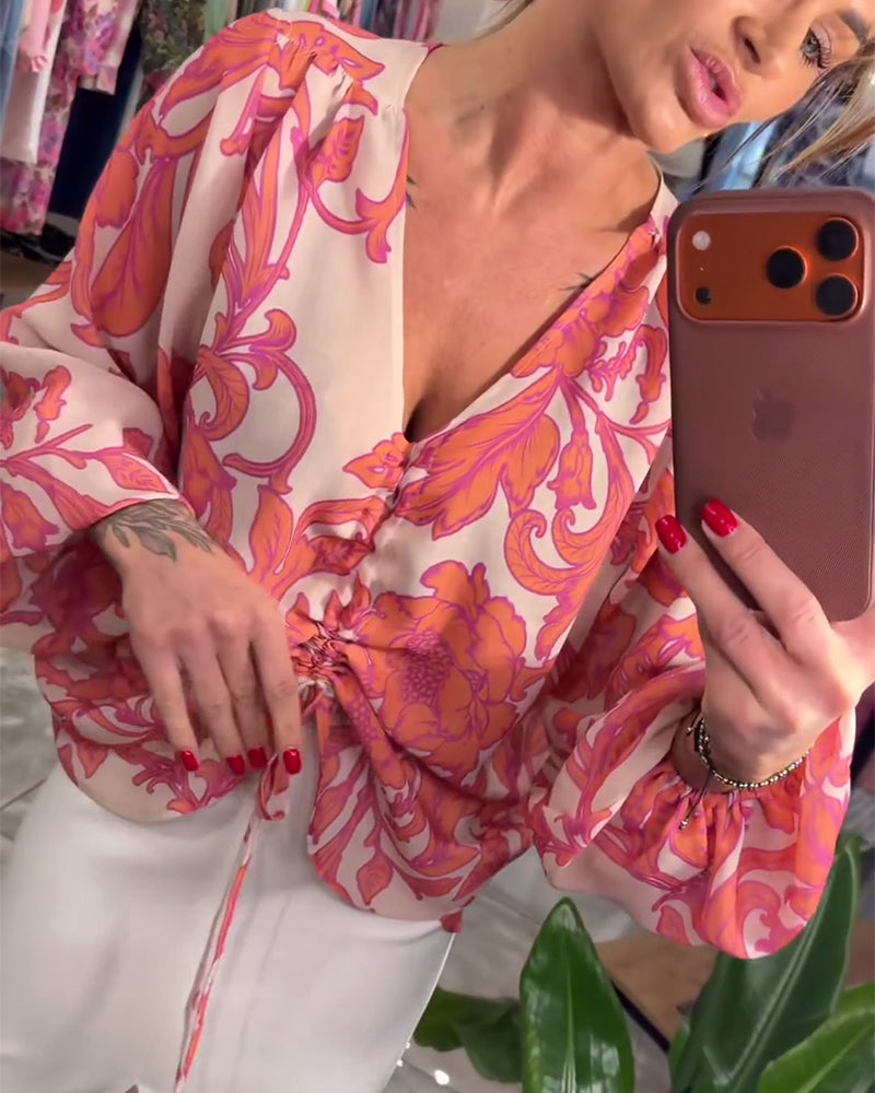 V-Neck Tie-Up Elegant Blouse