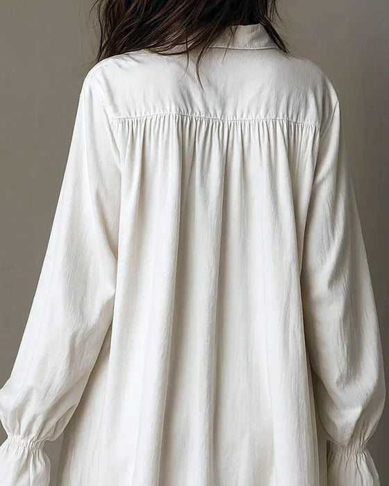 Lace-Paneled Lantern-Sleeve Dress