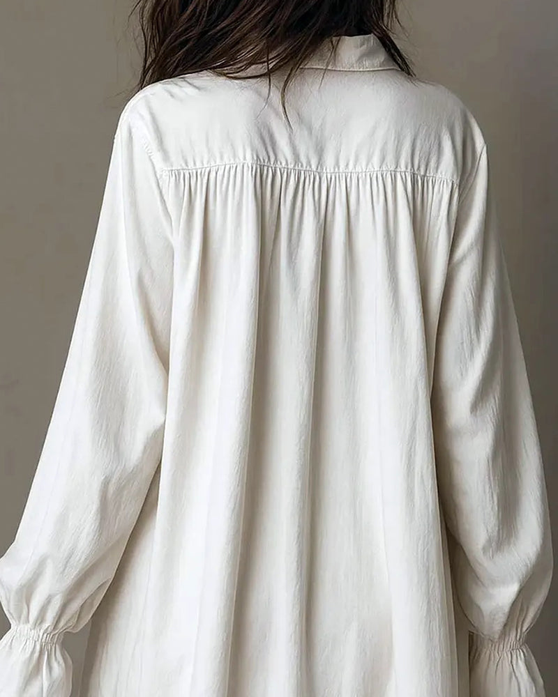 Lace-Paneled Lantern-Sleeve Dress