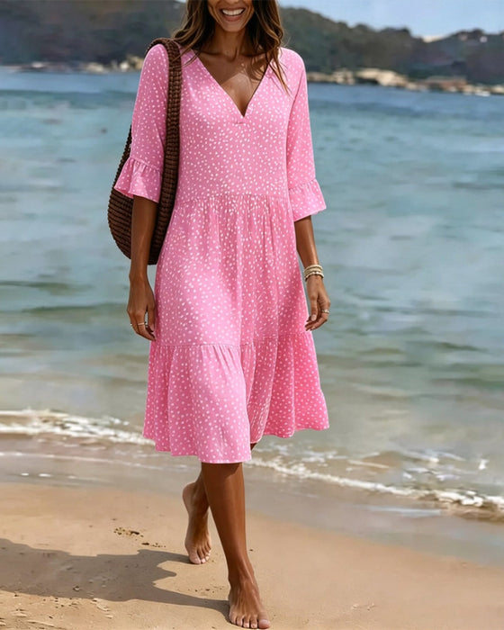 Small Polka Dot Ruffle Sleeve Dress