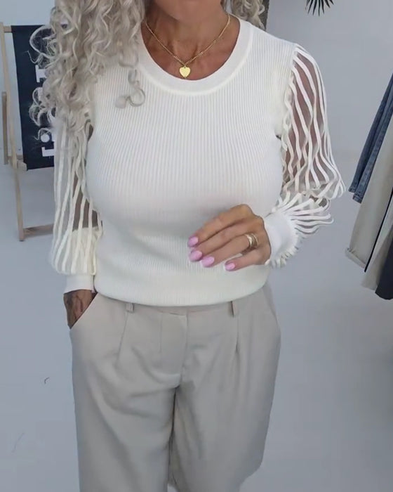 Lantern Sleeve Mesh Patchwork Top