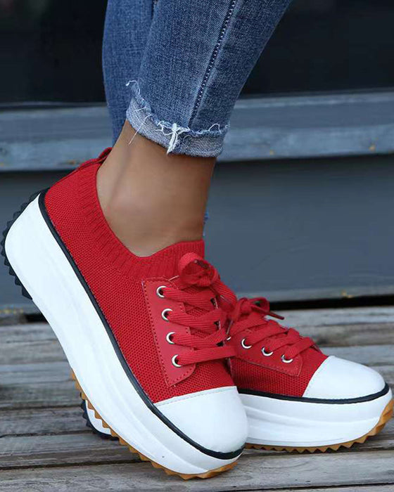 Casual thick-soled breathable lace-up sneakers