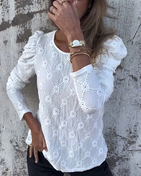 Puff Sleeve Cutout Blouse