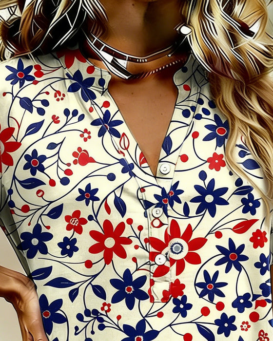 Floral And Vine Print Short-Sleeved Dress