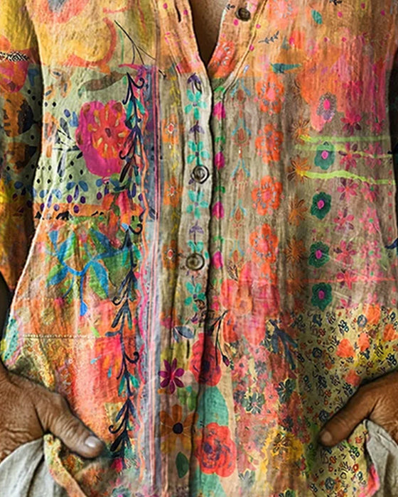 Artistic Floral Print Shirt
