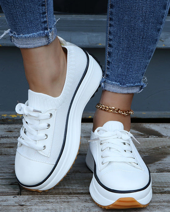 Casual thick-soled breathable lace-up sneakers