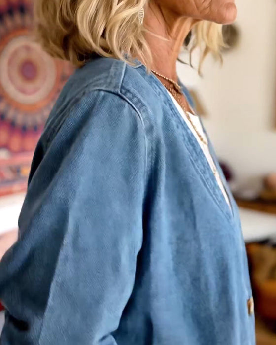 Denim V-Neck Cardigan Coat