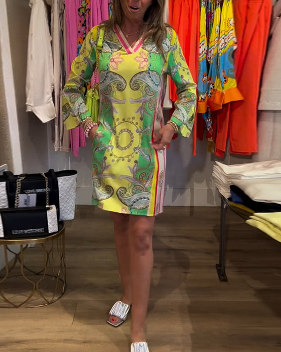 Color block printed loose dress