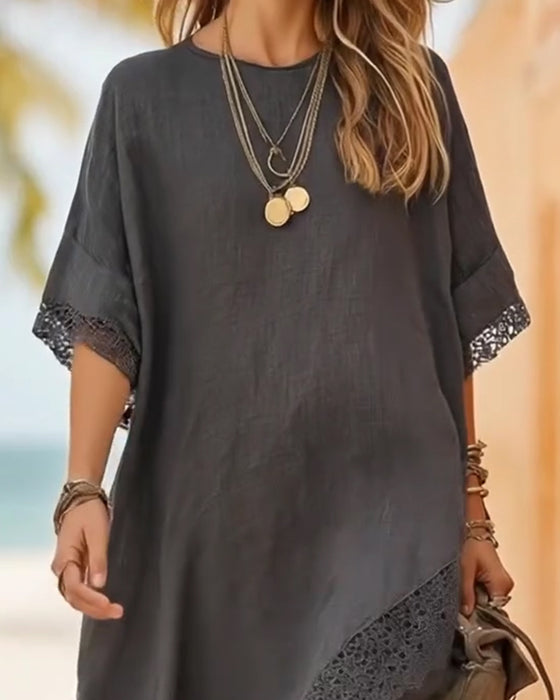 Asymmetrical Lace-Paneled Dress