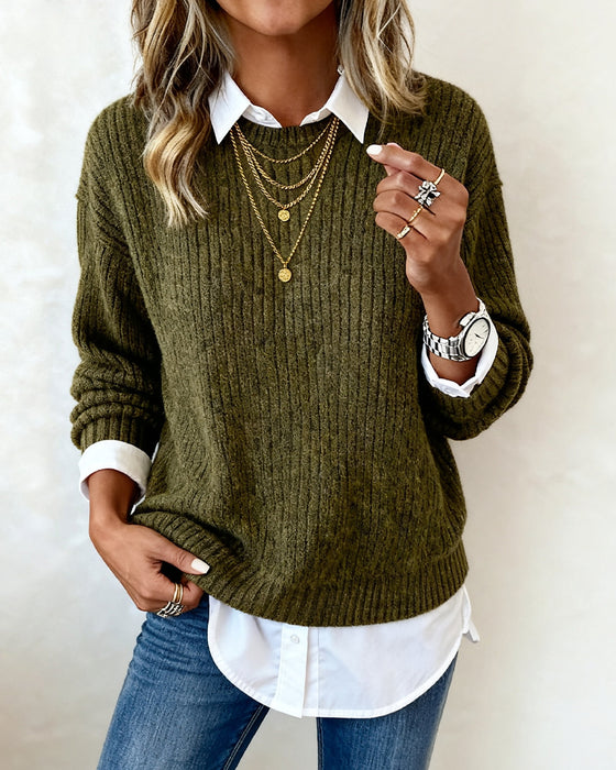 Shirt Collar Patchwork Sweater