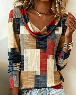 Swing Collar Printed Casual Top