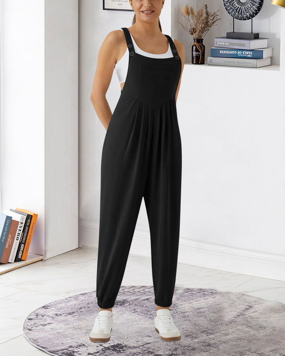 Solid Color Pleated Jumpsuit