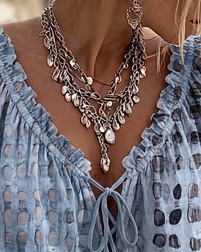Polka Dot Lace Up Blouse