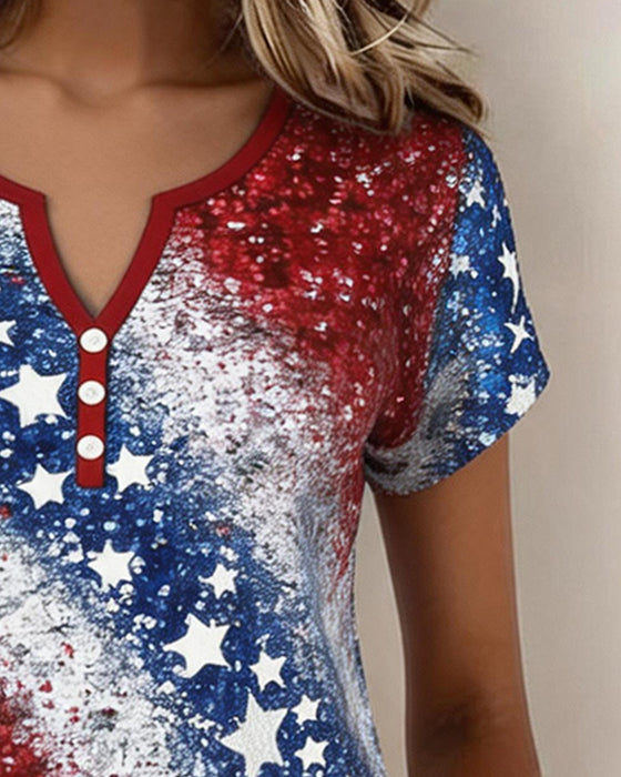 Three-Button Stars and Stripes Short-Sleeve T-Shirts