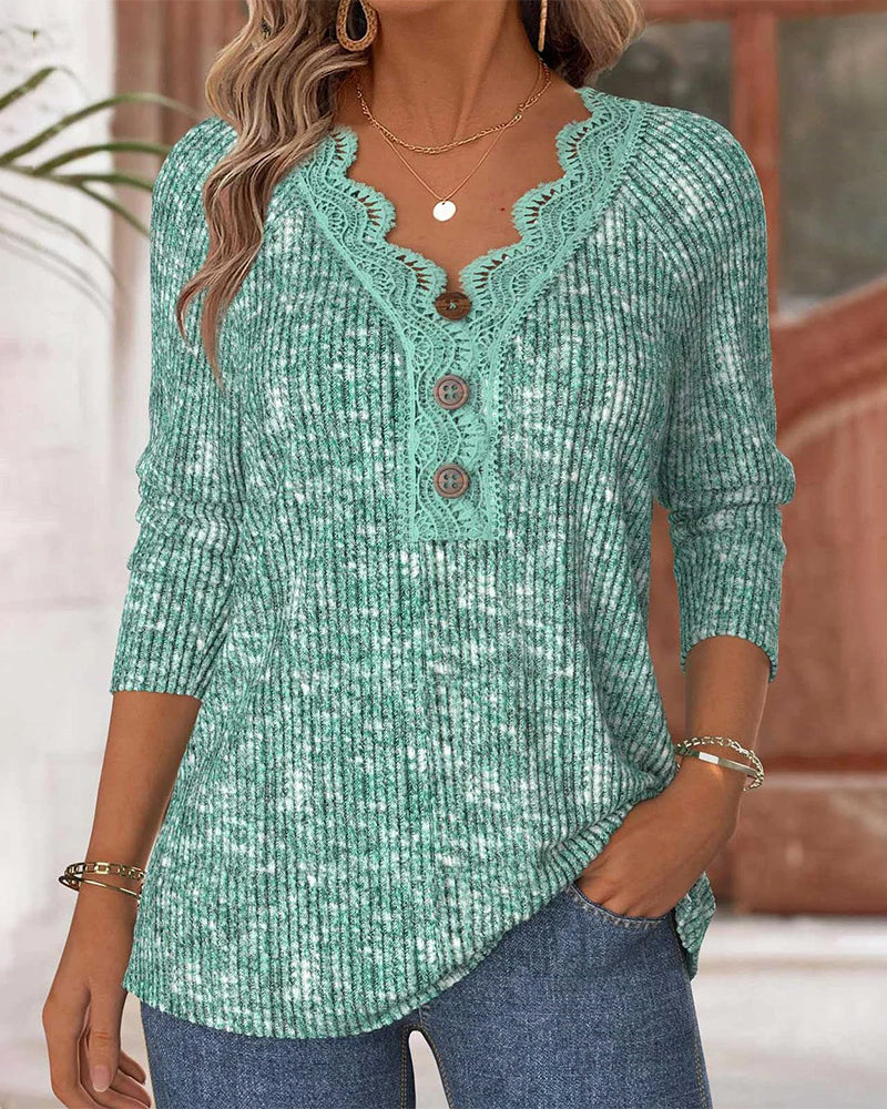 Casual Solid Color Lace Patchwork T-Shirt