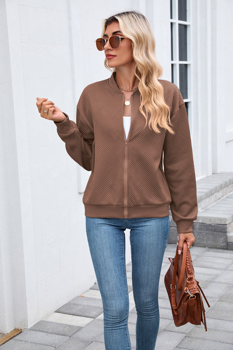Solid Baseball Neck Long Sleeve Coat