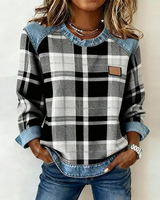 Plaid Patchwork Fashion Sweatshirt