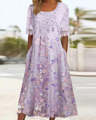 Lace Floral Patchwork A-Line Dress