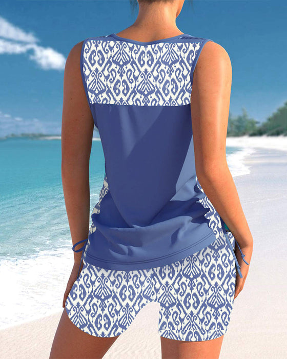 Printed v-neck tankini