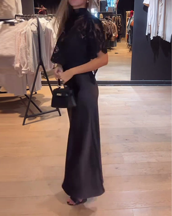 Lace And Mesh Blouse And Draped Slip Dress Sets