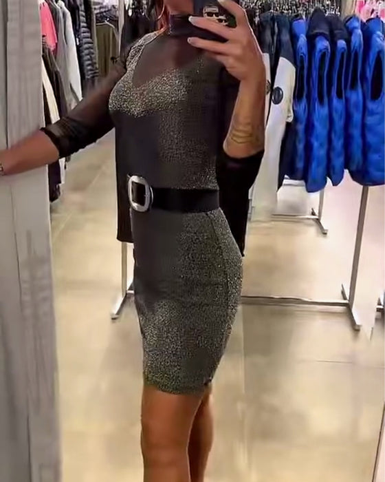 Elegant Solid Color Long-Sleeved Dress