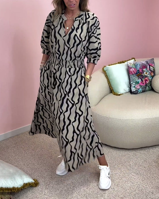 Geometric Print Dress with Pockets