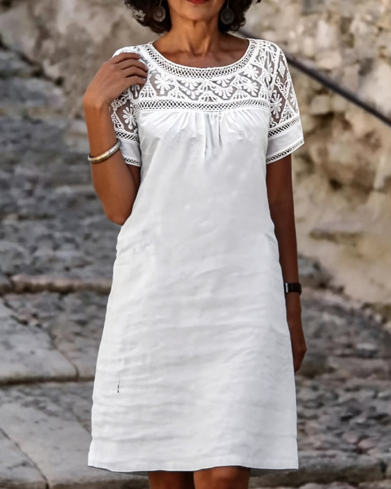Crew Neck Lace Patchwork Casual Dress