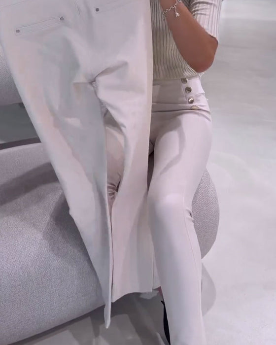 High-Waisted Side-Breasted Stretch Pants