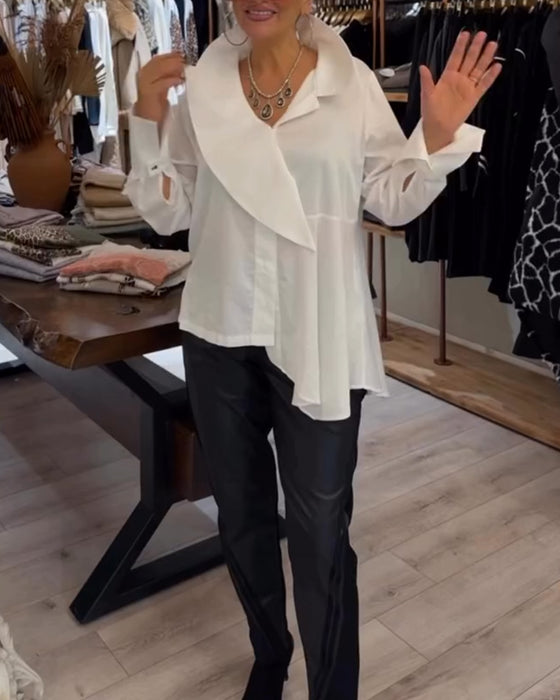 Irregular Lapel Solid Color Shirt