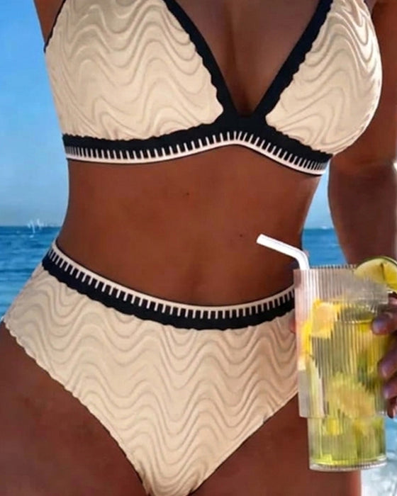 Color Block Double Strap Textured Bikini