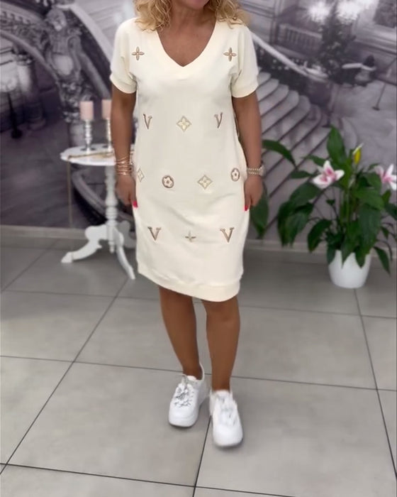 Fashion V-Neck Short-Sleeved Dress