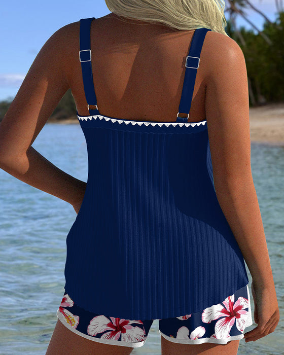 Two-Piece Ribbed Printed Boxer Tankini