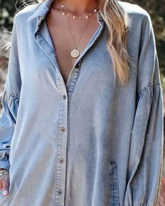 Bubble Sleeve Button Casual Blouse